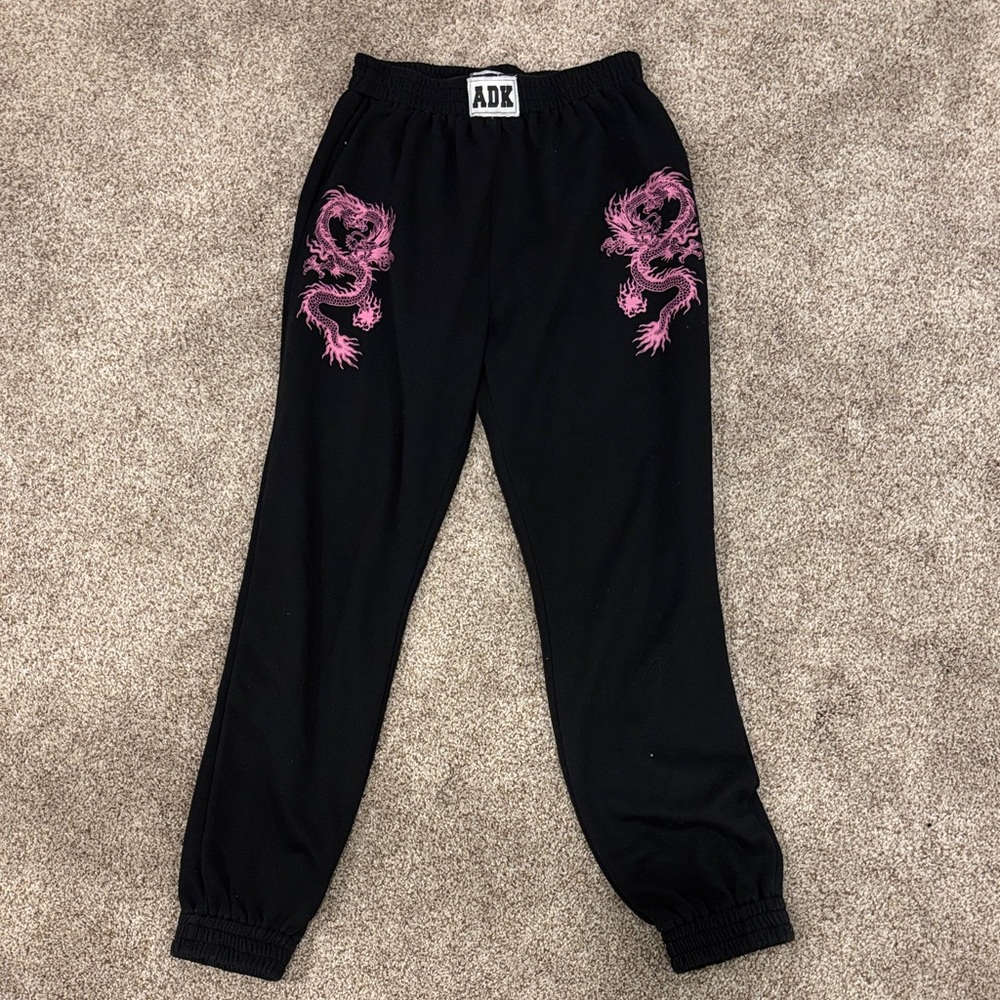 Black Joggers with Pink Dragon Design